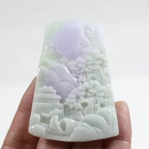 Certified Natural Green purple Jadeite Jade Pendant Landscape -278973 - new